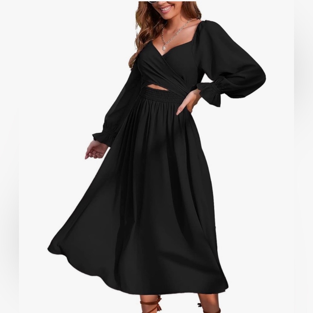 Tinstree Women Tie Back Long Puff Sleeve Dress